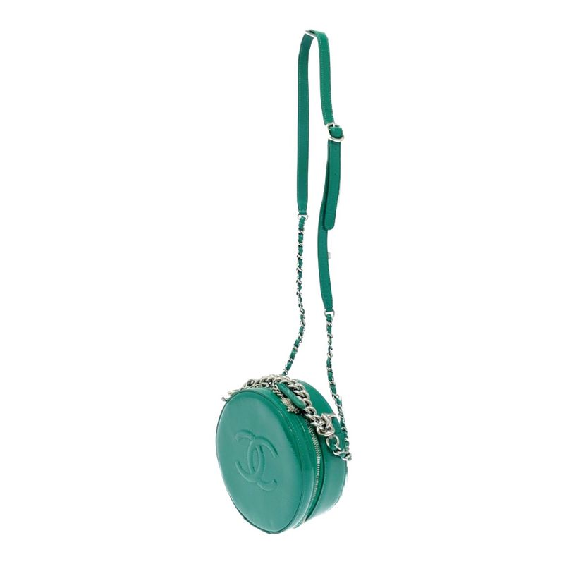 Chanel A91946 Patent Leather Round As Earth Chain Shoulder Bag Green 503432