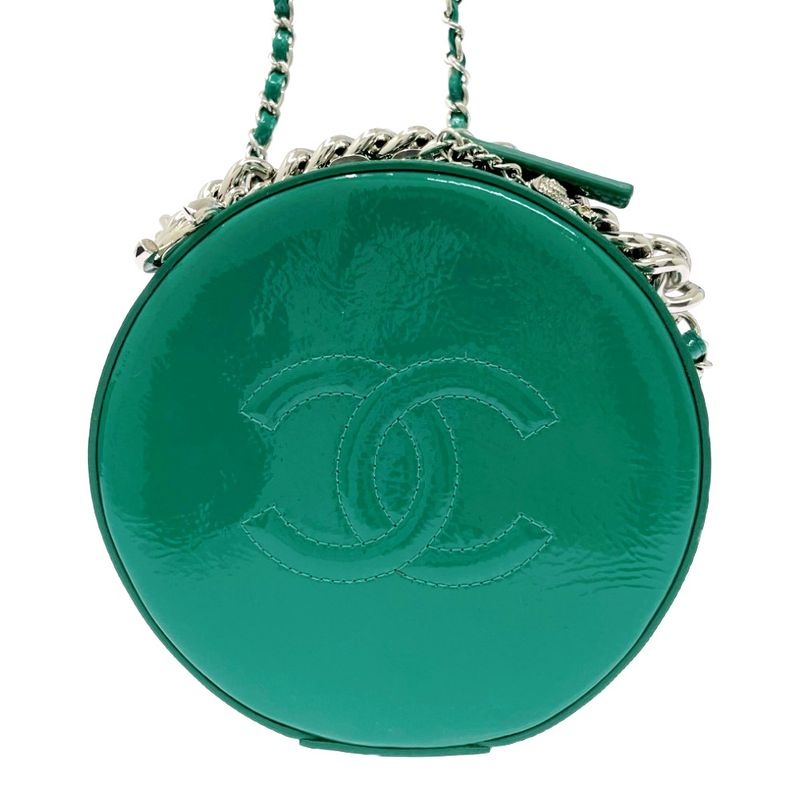 Chanel A91946 Patent Leather Round As Earth Chain Shoulder Bag Green 503432