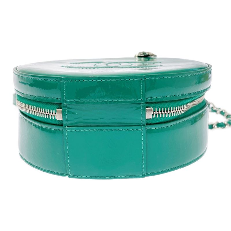 Chanel A91946 Patent Leather Round As Earth Chain Shoulder Bag Green 503432