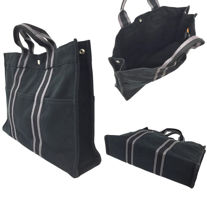 Hermes Fourre Tout MM Tote Bag Men Women Canvas Black Aq11873