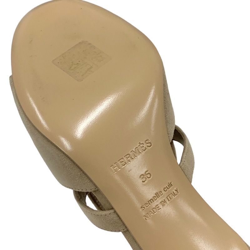 Hermes Cute Sandals Shoes Suede Beige Mules Kelly Hardware