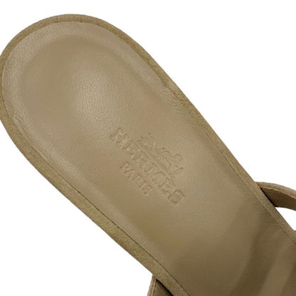 Hermes Cute Sandals Shoes Suede Beige Mules Kelly Hardware
