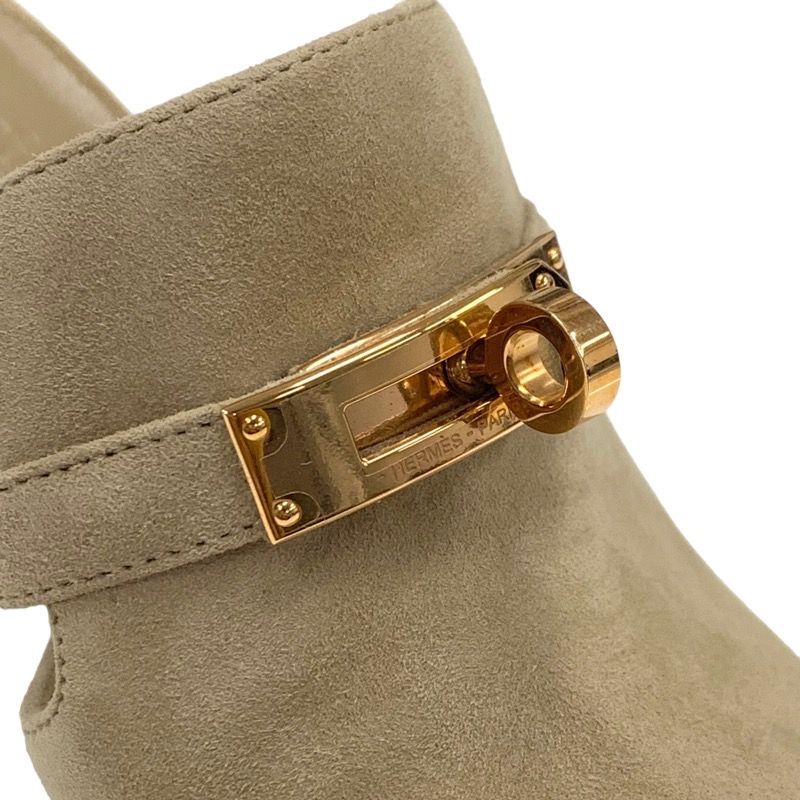 Hermes Cute Sandals Shoes Suede Beige Mules Kelly Hardware