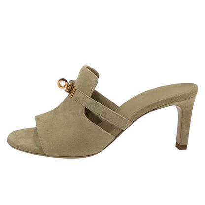 Hermes Cute Sandals Shoes Suede Beige Mules Kelly Hardware