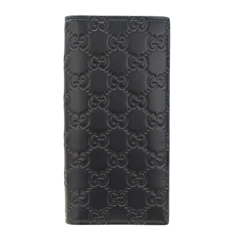 Gucci Wallets Men's Branded Long Wallet Cima Leather Black 779828 Foldable Logo