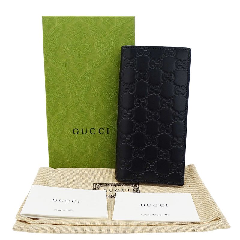 Gucci Wallets Men's Branded Long Wallet Cima Leather Black 779828 Foldable Logo