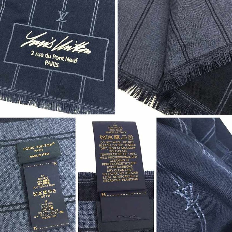 Louis Vuitton Etoile Monogram Stripes M79092 Navy Men's Shawl Never Used Aq11870