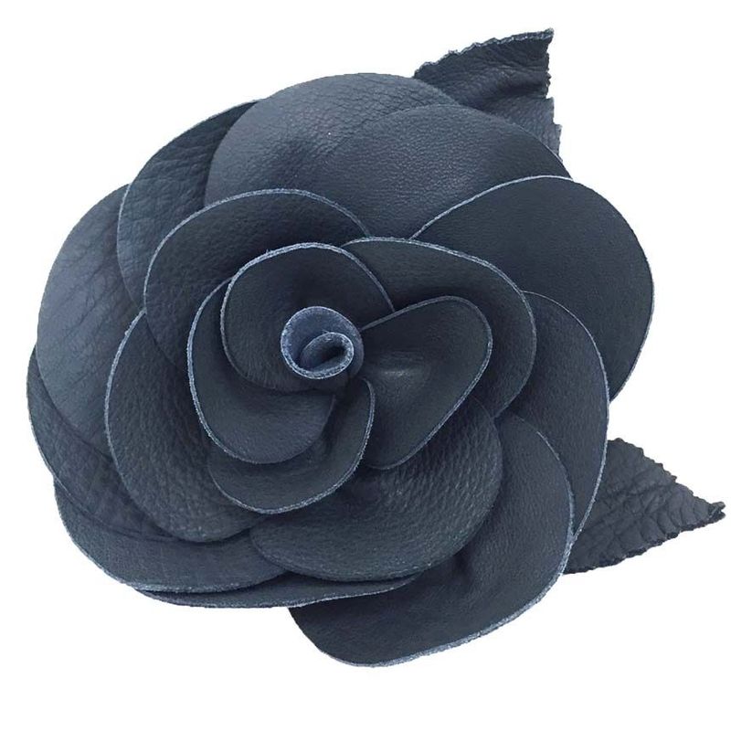 Object Chanel Camellia Corsage Brooch Flower Leather Navy Made In France Aq11854
