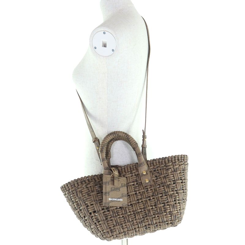 Balenciaga 671342 Bistro Basket XS 2WAY Handbag Shoulder Bag Brown With