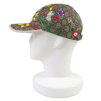 Gucci 603986 GG Supreme Flora Floral Pattern Baseball Cap Hat Beige Multicolor