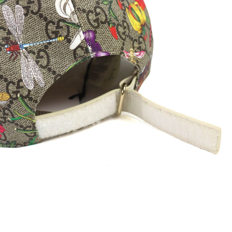 Gucci 603986 GG Supreme Flora Floral Pattern Baseball Cap Hat Beige Multicolor