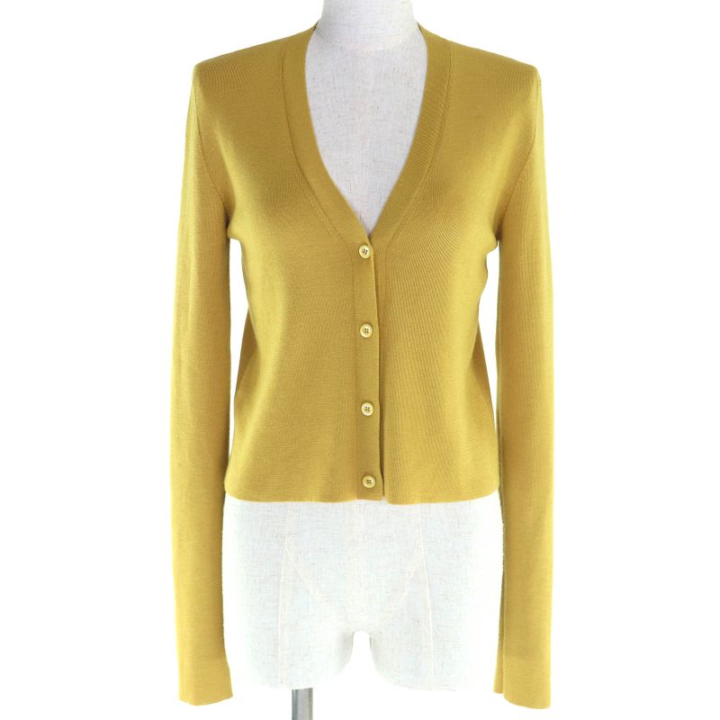 Prada P25609 Cashmere Silk V-neck Long Sleeve Knit Cardigan Mustard 42 Genuine