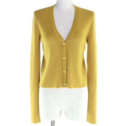 Prada P25609 Cashmere Silk V-neck Long Sleeve Knit Cardigan Mustard 42 Genuine