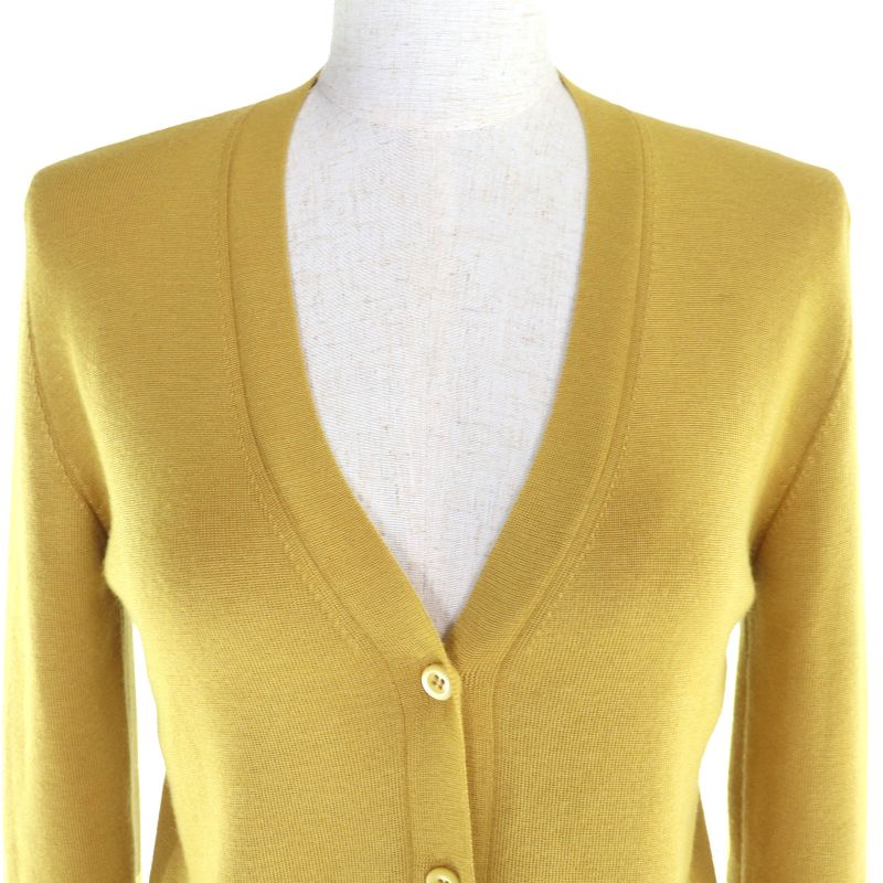 Prada P25609 Cashmere Silk V-neck Long Sleeve Knit Cardigan Mustard 42 Genuine