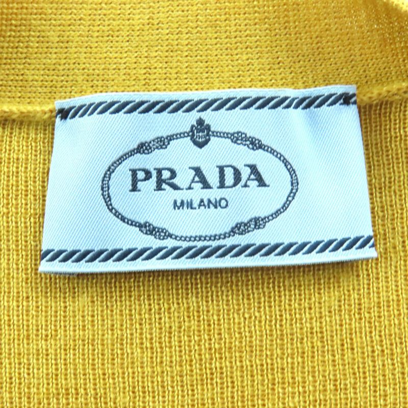 Prada P25609 Cashmere Silk V-neck Long Sleeve Knit Cardigan Mustard 42 Genuine