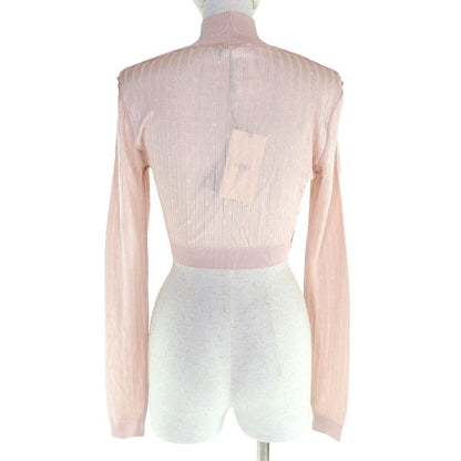 Fendi 2022 Fzx834 FF Pattern Stripe Cropped High Neck Long Sleeve Knit Top Pink