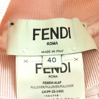 Fendi 2022 Fzx834 FF Pattern Stripe Cropped High Neck Long Sleeve Knit Top Pink