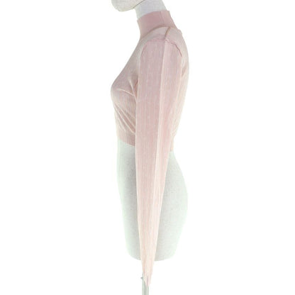 Fendi 2022 Fzx834 FF Pattern Stripe Cropped High Neck Long Sleeve Knit Top Pink