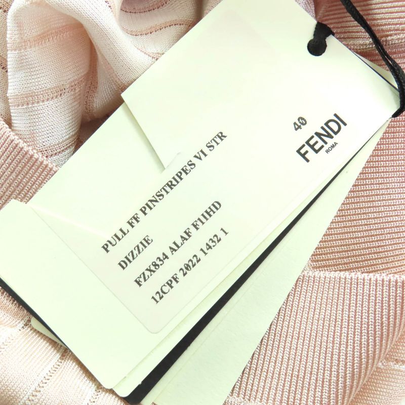 Fendi 2022 Fzx834 FF Pattern Stripe Cropped High Neck Long Sleeve Knit Top Pink