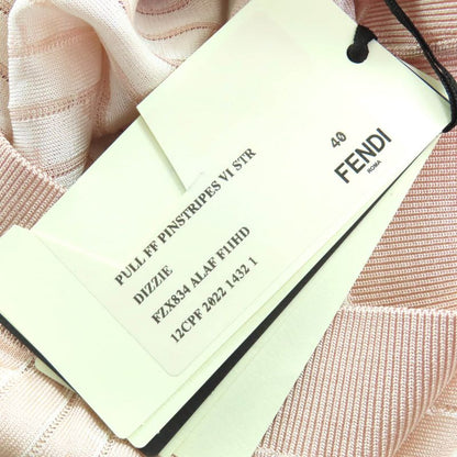 Fendi 2022 Fzx834 FF Pattern Stripe Cropped High Neck Long Sleeve Knit Top Pink