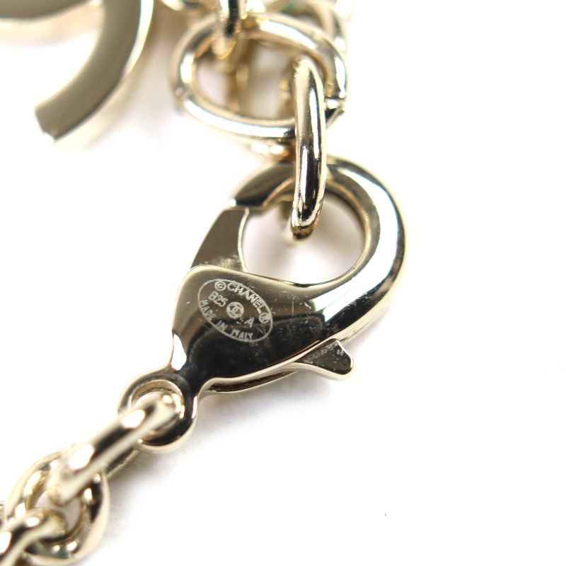 CHANEL B25A Coco Mark Rhinestone Logo Medal Top Pendant Necklace Gold With Box