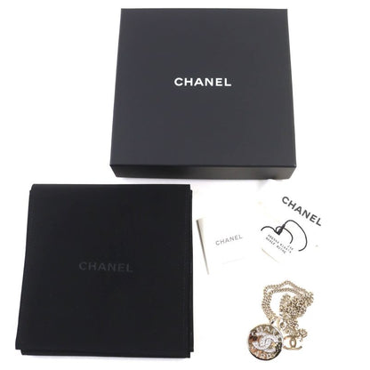 CHANEL B25A Coco Mark Rhinestone Logo Medal Top Pendant Necklace Gold With Box