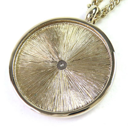 CHANEL B25A Coco Mark Rhinestone Logo Medal Top Pendant Necklace Gold With Box