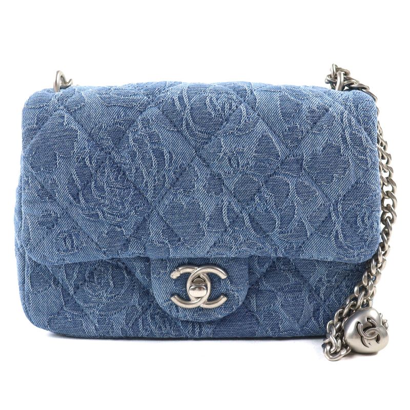 CHANEL As3829 Denim Mini Matelasse Coco Mark Camelia Chain Shoulder Bag Random
