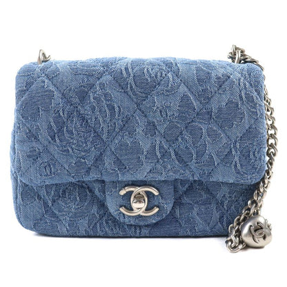 CHANEL As3829 Denim Mini Matelasse Coco Mark Camelia Chain Shoulder Bag Random