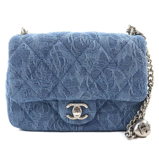 CHANEL As3829 Denim Mini Matelasse Coco Mark Camelia Chain Shoulder Bag Random
