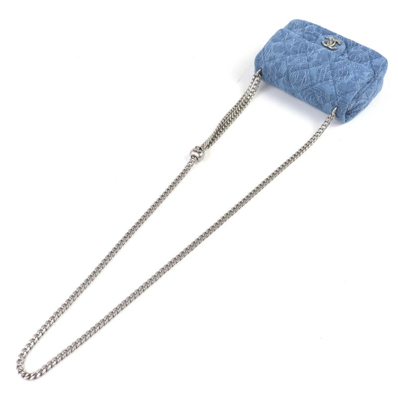 CHANEL As3829 Denim Mini Matelasse Coco Mark Camelia Chain Shoulder Bag Random