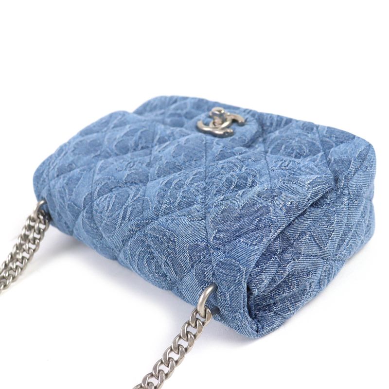 CHANEL As3829 Denim Mini Matelasse Coco Mark Camelia Chain Shoulder Bag Random