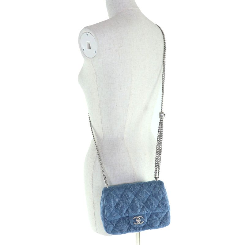 CHANEL As3829 Denim Mini Matelasse Coco Mark Camelia Chain Shoulder Bag Random