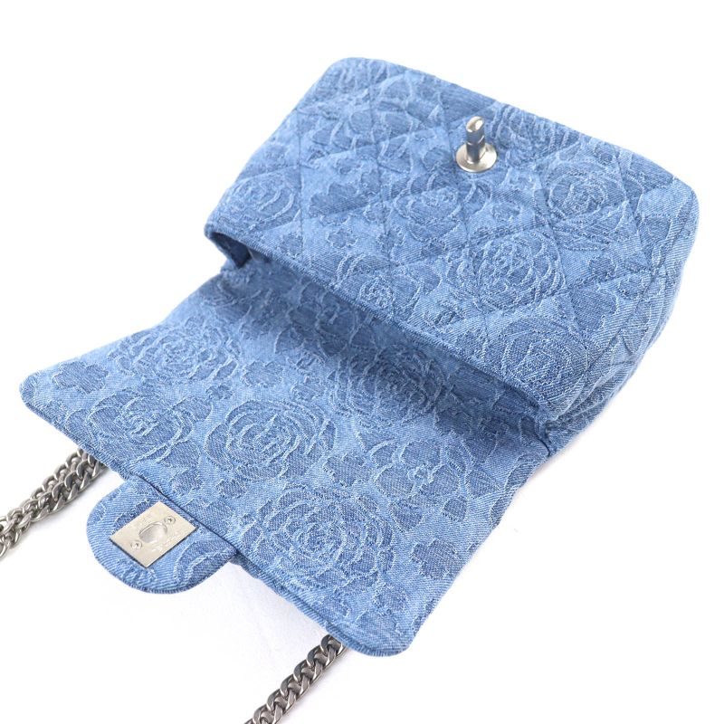 CHANEL As3829 Denim Mini Matelasse Coco Mark Camelia Chain Shoulder Bag Random