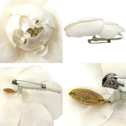 Chanel Camellia Corsage Brooch Flower White With Box Aq11856
