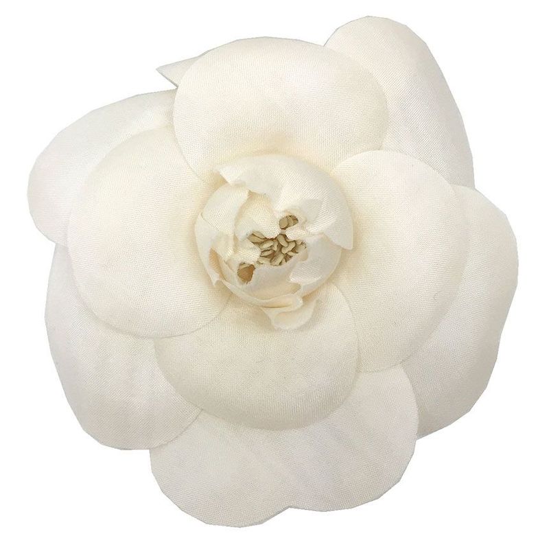 Chanel Camellia Corsage Brooch Flower White With Box Aq11856