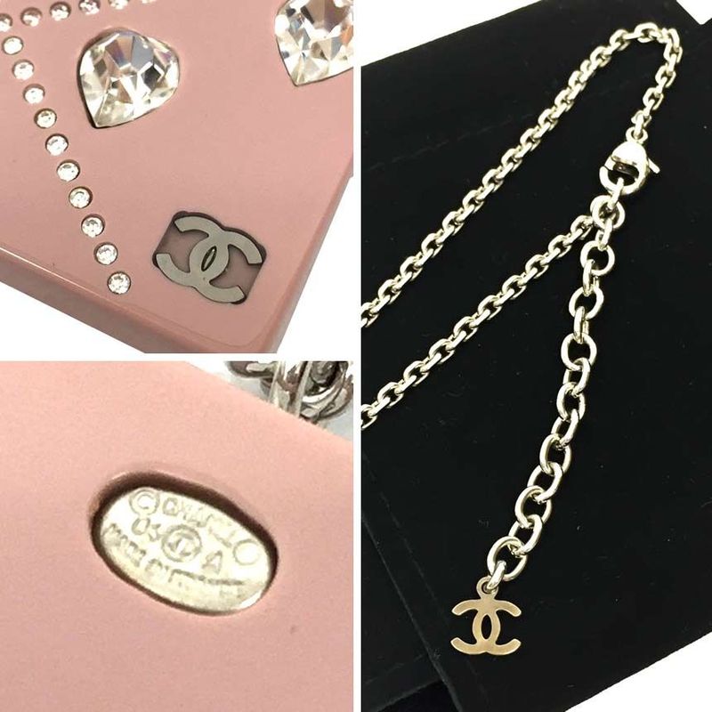 Chanel Plate Necklace Heart Rhinestone Pink Plastic Accessories Aq11857
