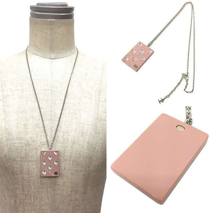 Chanel Plate Necklace Heart Rhinestone Pink Plastic Accessories Aq11857