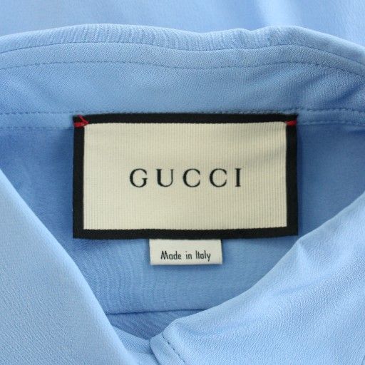 Gucci Shirt Blouse Long Sleeves Interlocking GG Logo Silk 36 Light Blue Light