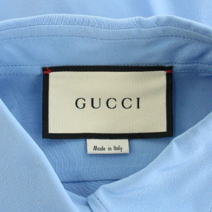 Gucci Shirt Blouse Long Sleeves Interlocking GG Logo Silk 36 Light Blue Light