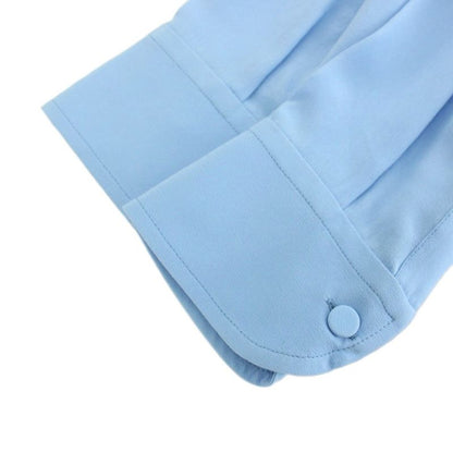 Gucci Shirt Blouse Long Sleeves Interlocking GG Logo Silk 36 Light Blue Light