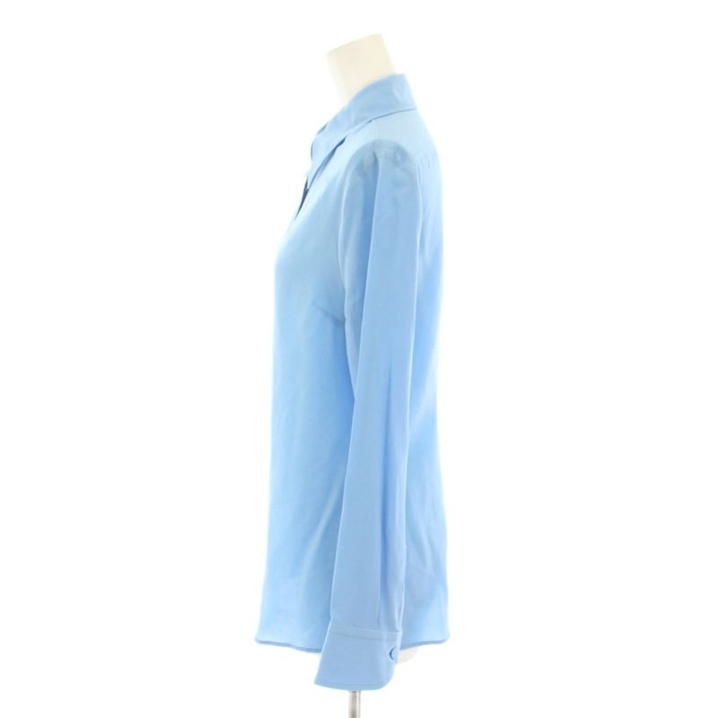 Gucci Shirt Blouse Long Sleeves Interlocking GG Logo Silk 36 Light Blue Light