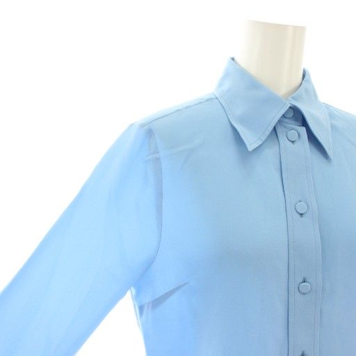 Gucci Shirt Blouse Long Sleeves Interlocking GG Logo Silk 36 Light Blue Light