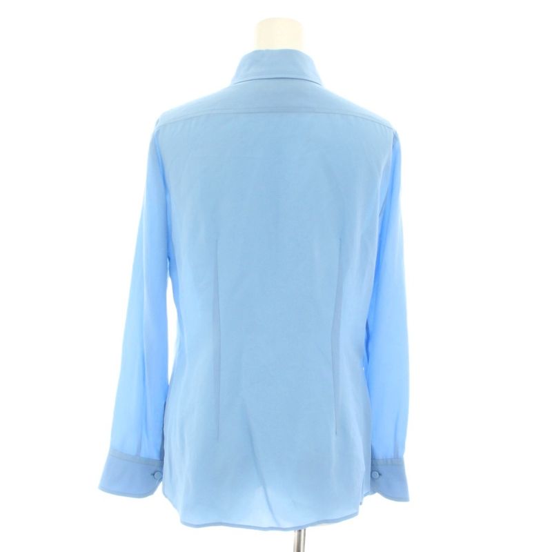 Gucci Shirt Blouse Long Sleeves Interlocking GG Logo Silk 36 Light Blue Light