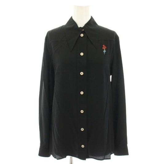 Gucci Shirt Blouse Long Sleeves Floral Embroidery Silk 38 Black Black 557727 YT