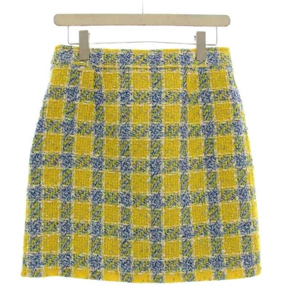 Gucci Tweed Skirt Knee Length Checked Sequins 38 Yellow 744810 G