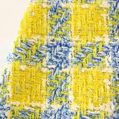 Gucci Tweed Skirt Knee Length Checked Sequins 38 Yellow 744810 G