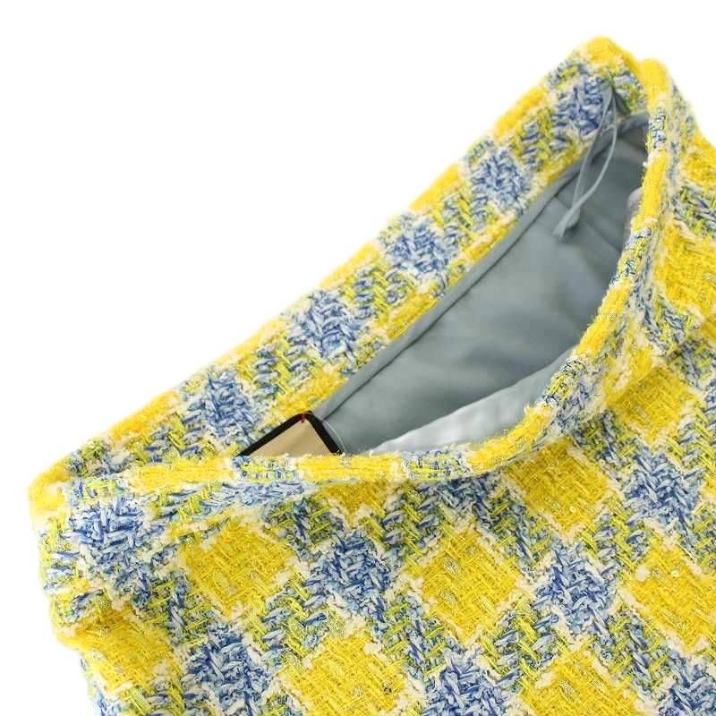 Gucci Tweed Skirt Knee Length Checked Sequins 38 Yellow 744810 G