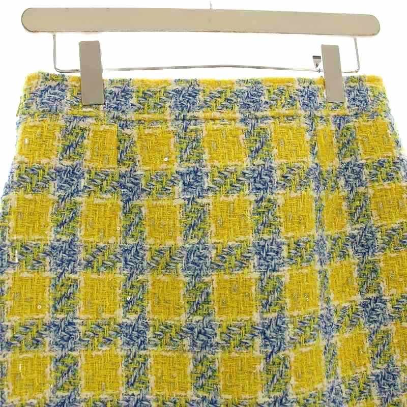 Gucci Tweed Skirt Knee Length Checked Sequins 38 Yellow 744810 G