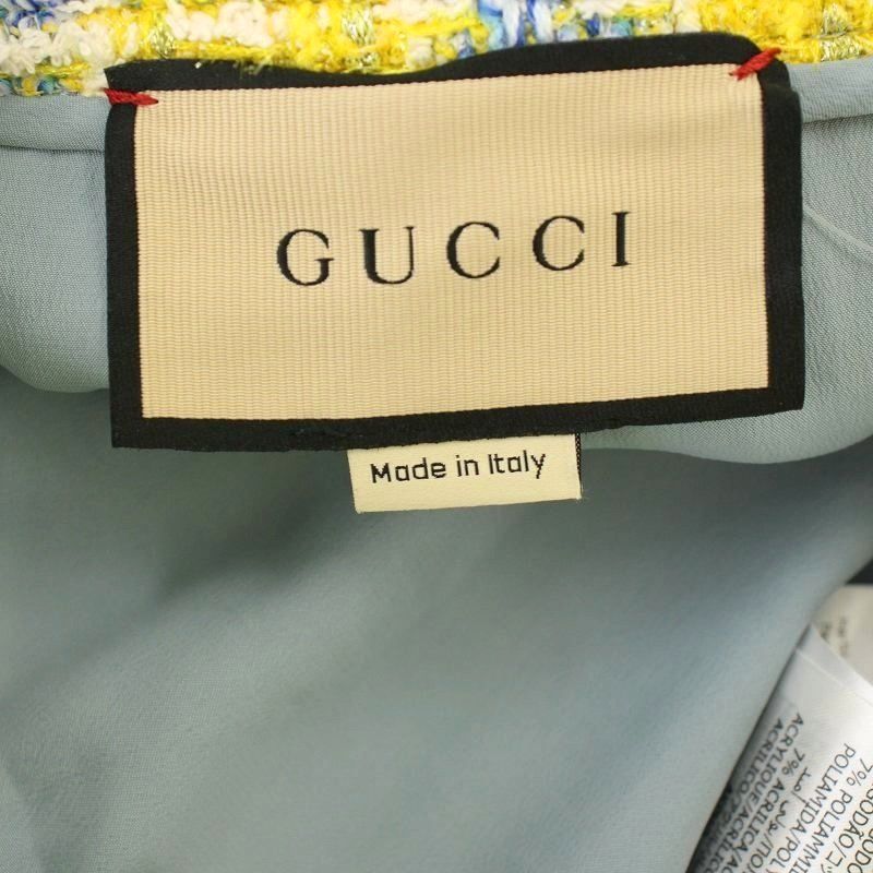 Gucci Tweed Skirt Knee Length Checked Sequins 38 Yellow 744810 G